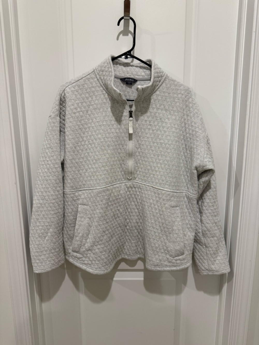 Eddie Bauer Light Gray Quilted Half-Zip Pullover